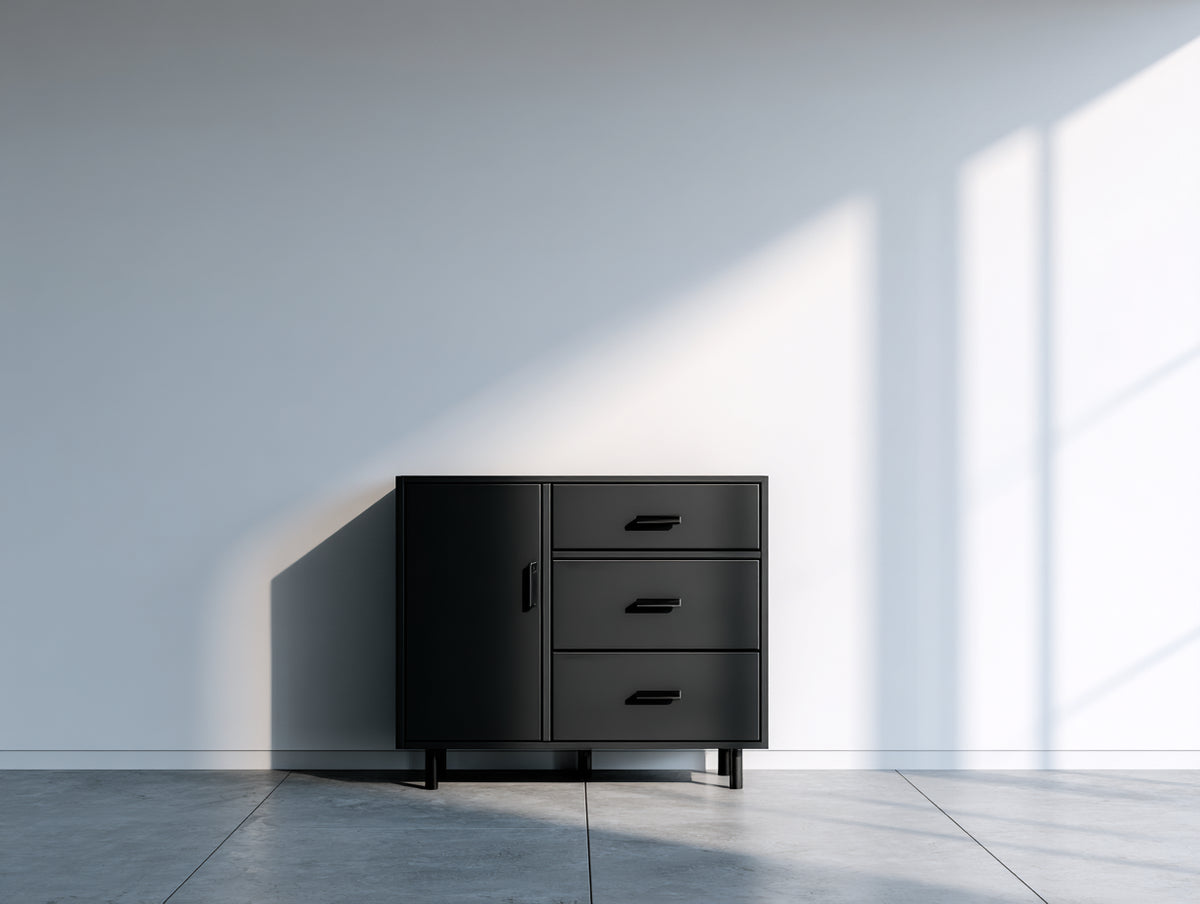 Dielenschrank Holzwerkstoff 120x40x80 cm - Schwarz - Moderner Flurschrank mit Tür und Schubladen