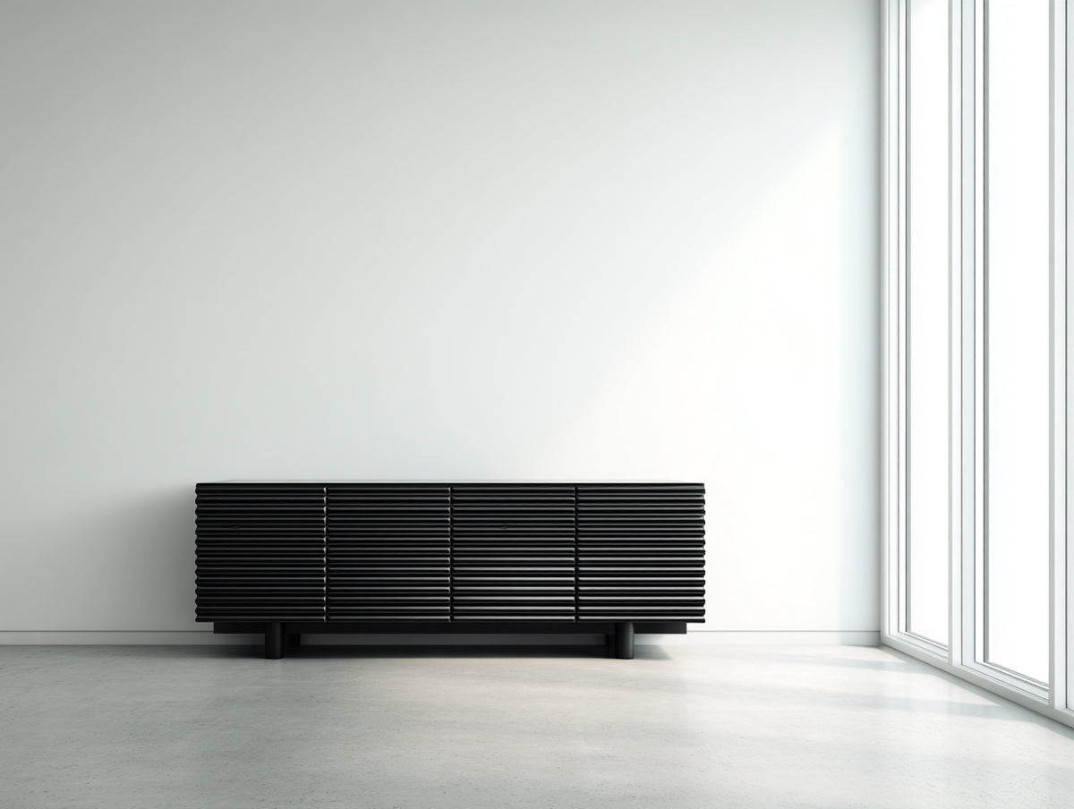 Dielenschränke Sideboard mit 4 Türen 180 x 40 x 65 cm - Schwarz - Modernes Design für Flur und Wohnbereich