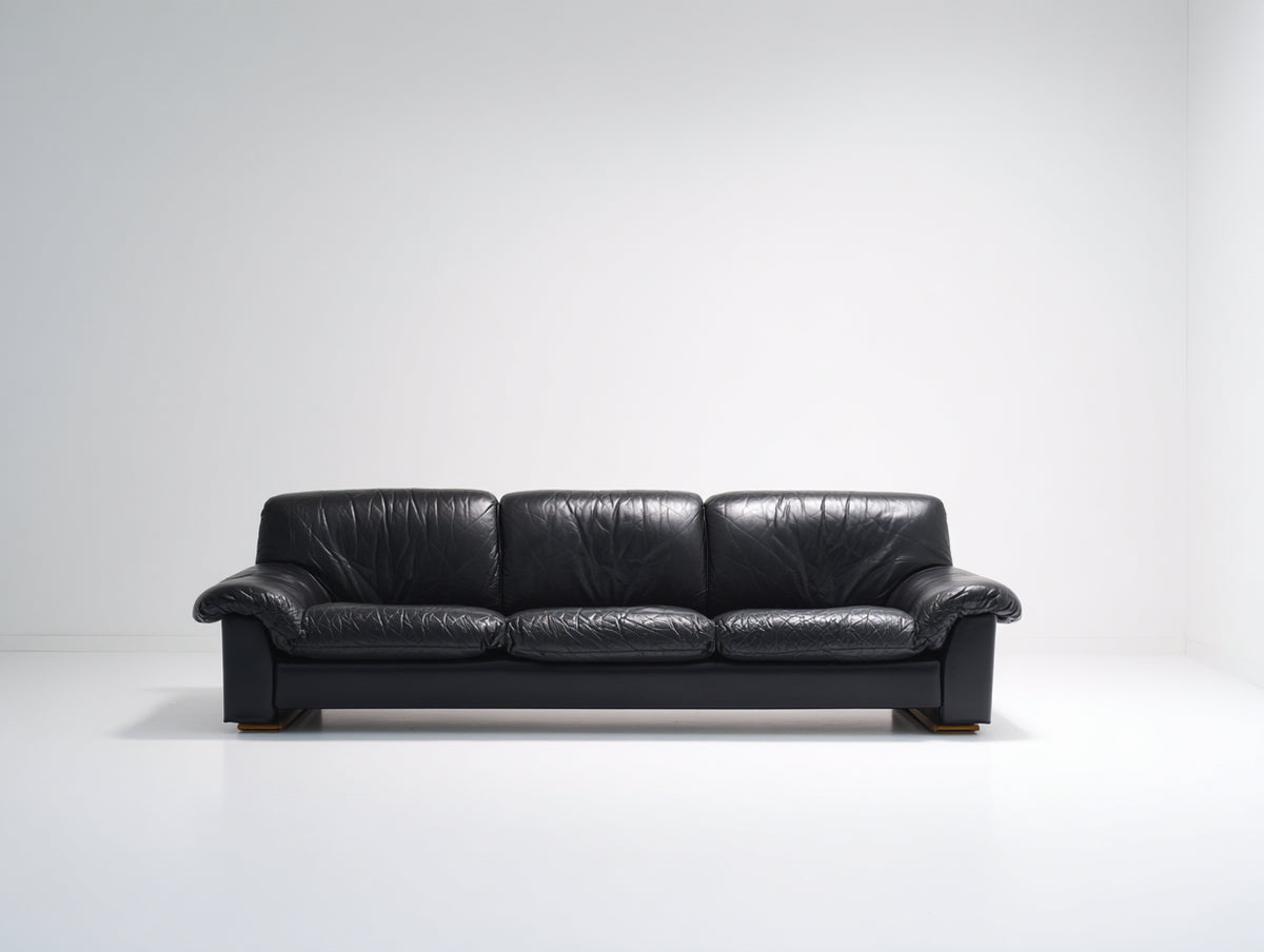 Gerades Sofa Echtleder Schwarz 260x95x80 cm 3-Sitzer Couch Modernes Design