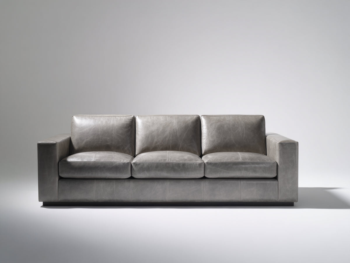 Gerades Sofa Kunstleder 220x90x85 cm - Grau - 3-Sitzer für Wohnzimmer