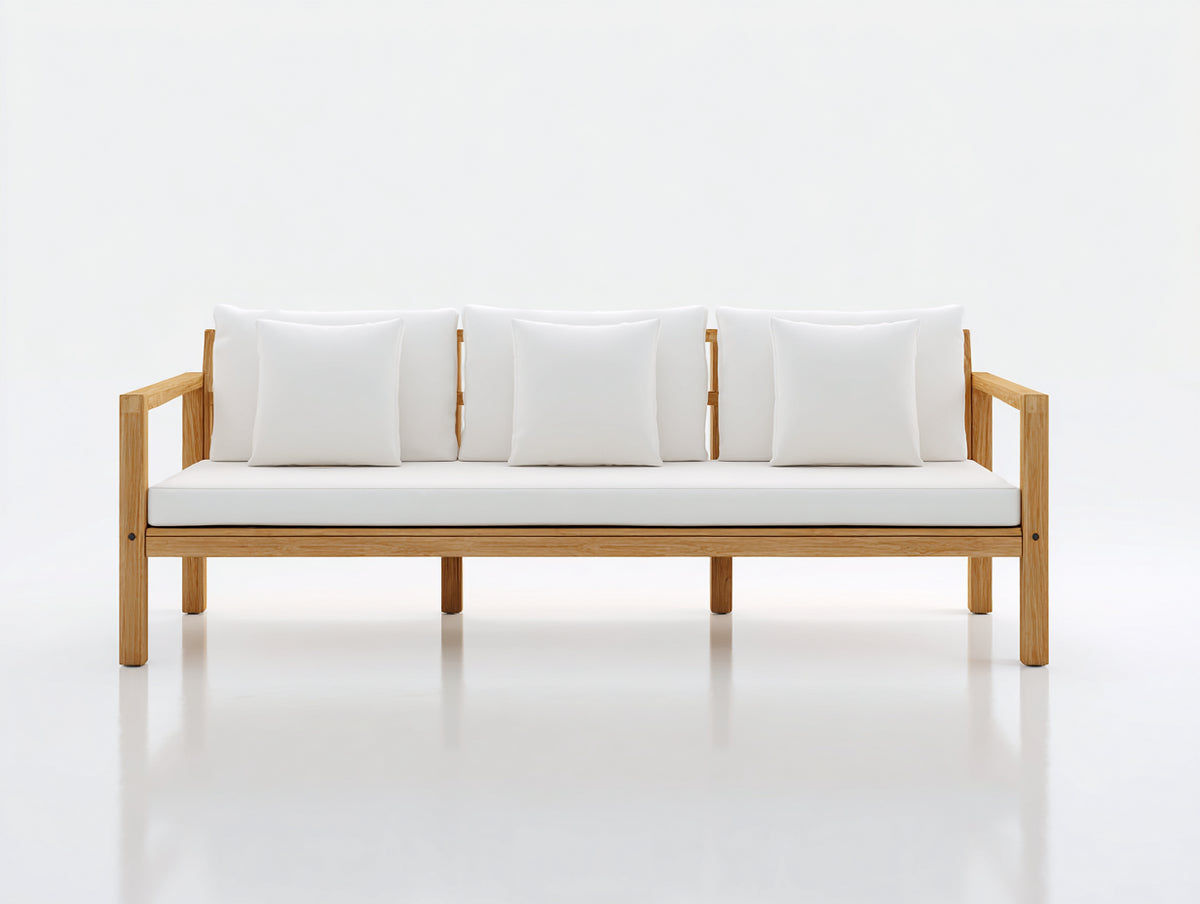 Gartensofa Holz 240x85x80 cm - Naturholz Weiß - Modernes Gartensofa mit gepolsterter Sitzfläche