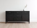 Dielenschrank Sideboard 180x40x75 cm Holzwerkstoff Schwarz 2 Türen 5 Schubladen Modernes Design