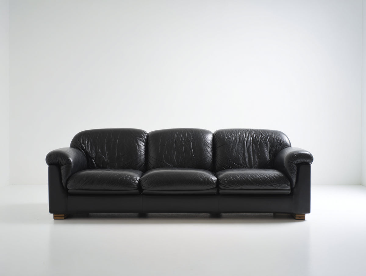 Gerades Sofa Kunstleder 260x95x85 cm - Schwarz - 3-Sitzer modernes Wohnzimmerdesign