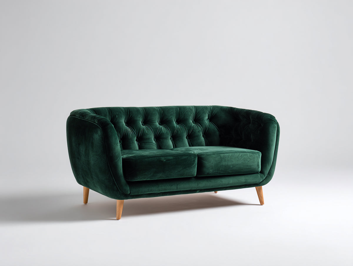 Gerades Sofa Samtbezug 220x85x75 cm - Dunkelgrün - Modernes Sofa mit gepolsterter Rückenlehne und Holzfüßen