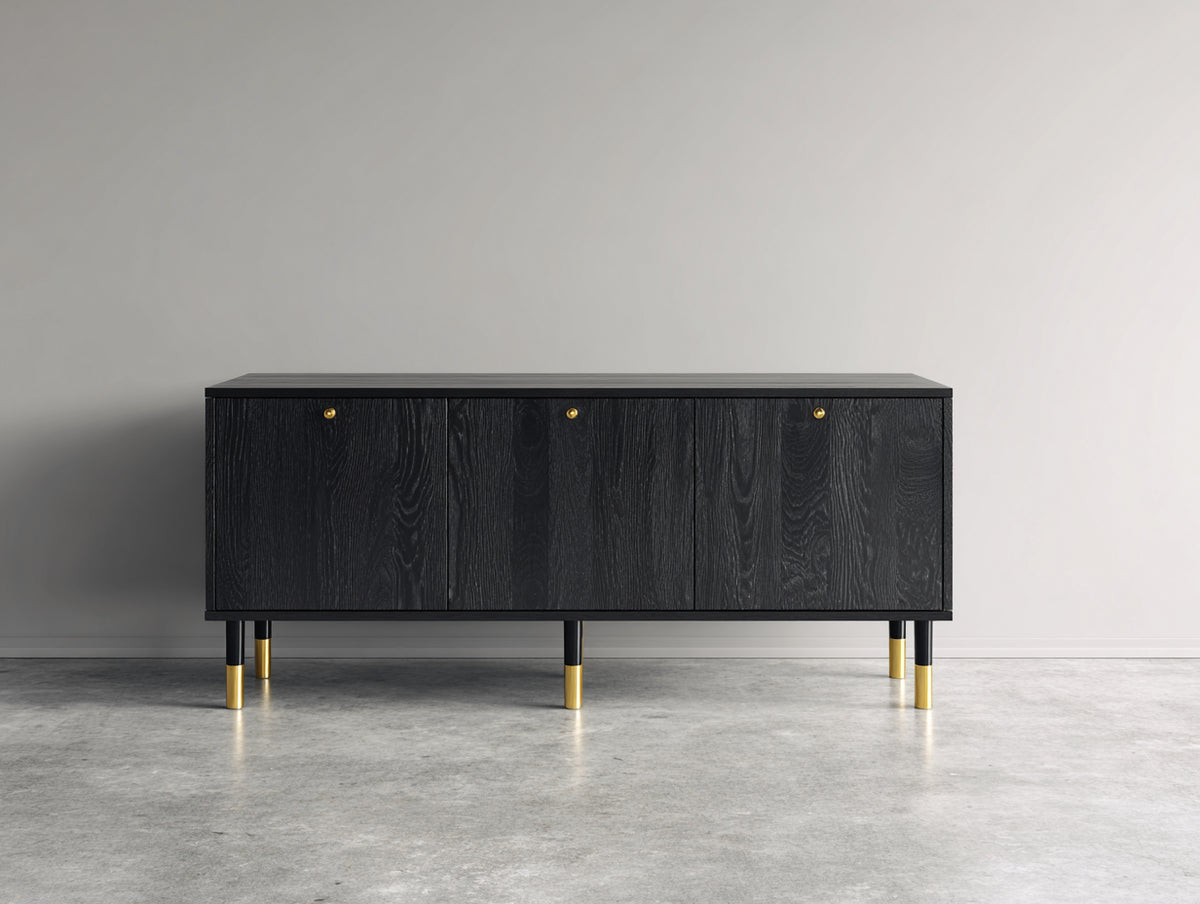 Dielenschrank Holzwerkstoff 180x40x75 cm - Schwarz - Moderner Flurschrank mit 3 Türen und Stauraum