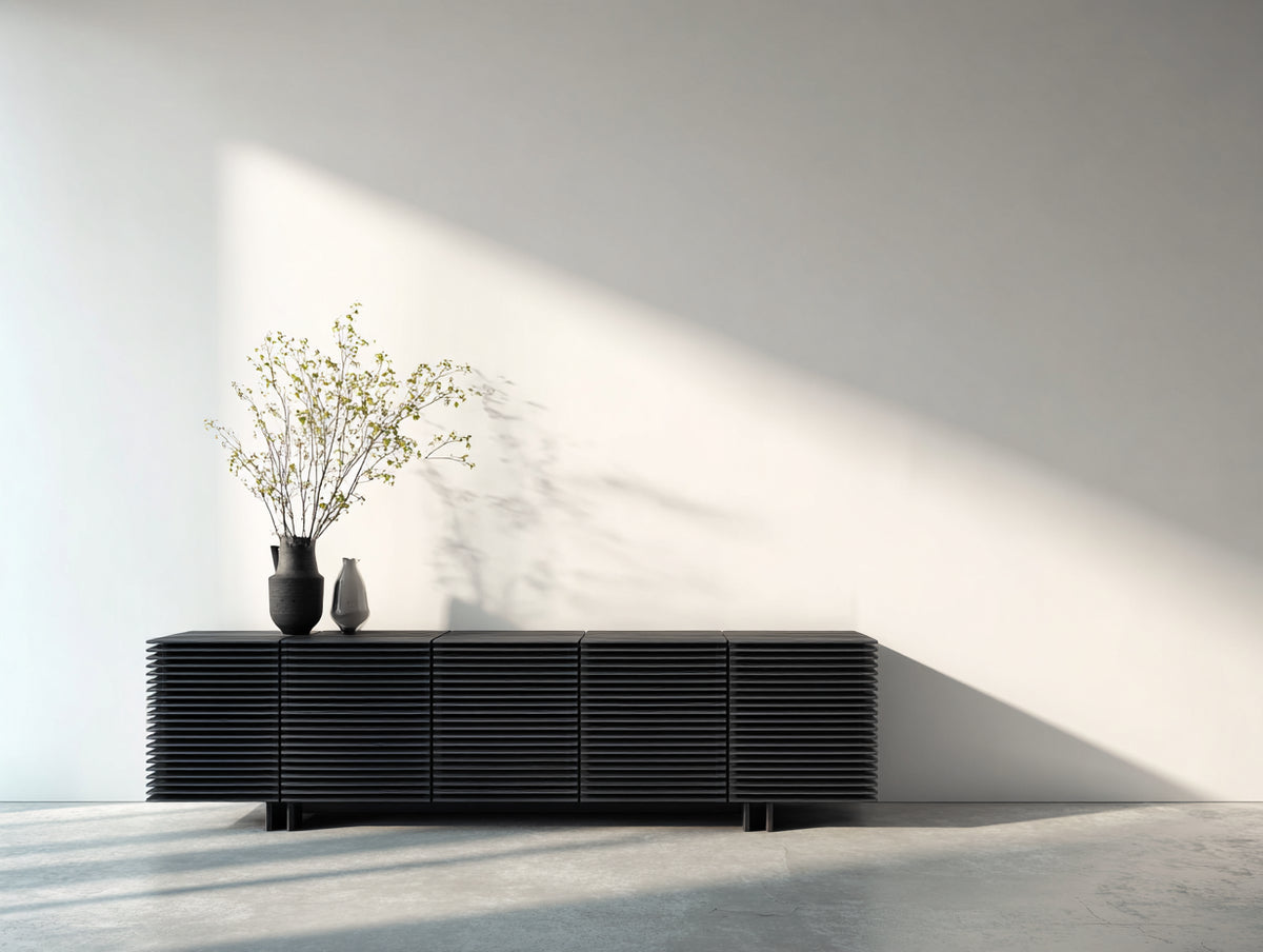 Dielenschrank Sideboard 220x40x55 cm Holzwerkstoff Schwarz 5 Türen Modernes Design