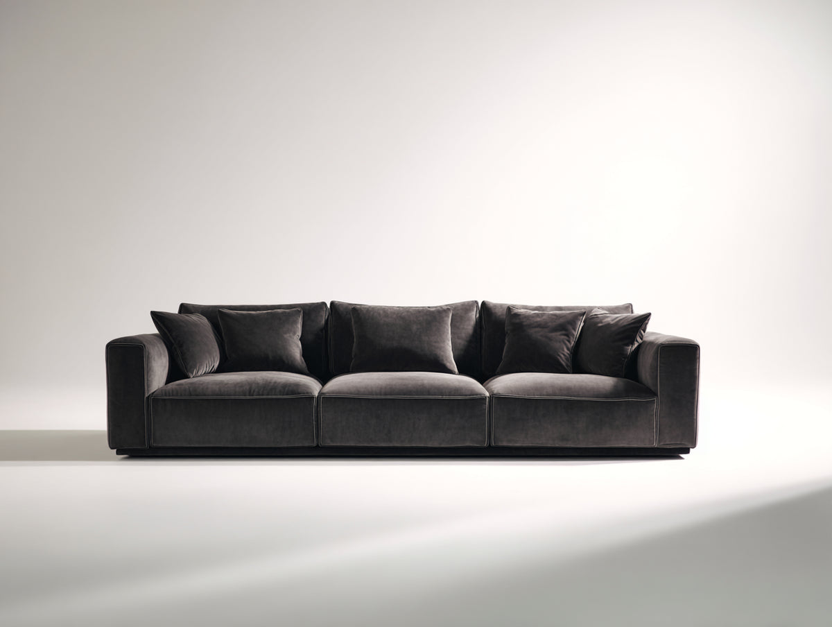 Gerades Sofa Samtbezug 300x100x75 cm - Dunkelgrau - Modernes 3-Sitzer Sofa mit weicher Polsterung