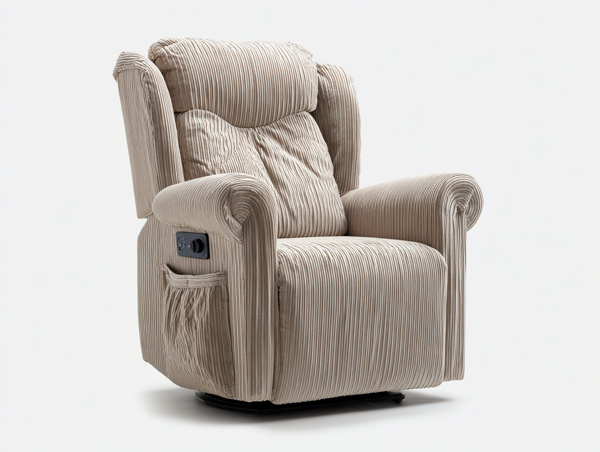 Liegesessel 85x90x105 cm Cordbezug Beige Elektrische Relaxfunktion Modernes Design