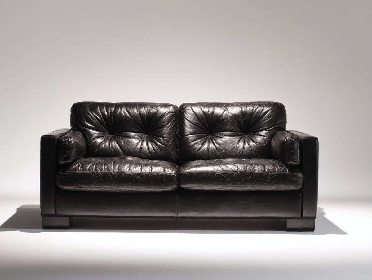 Gerades Sofa Echtleder Schwarz 220x90x80 cm 2-Sitzer Couch Modernes Design