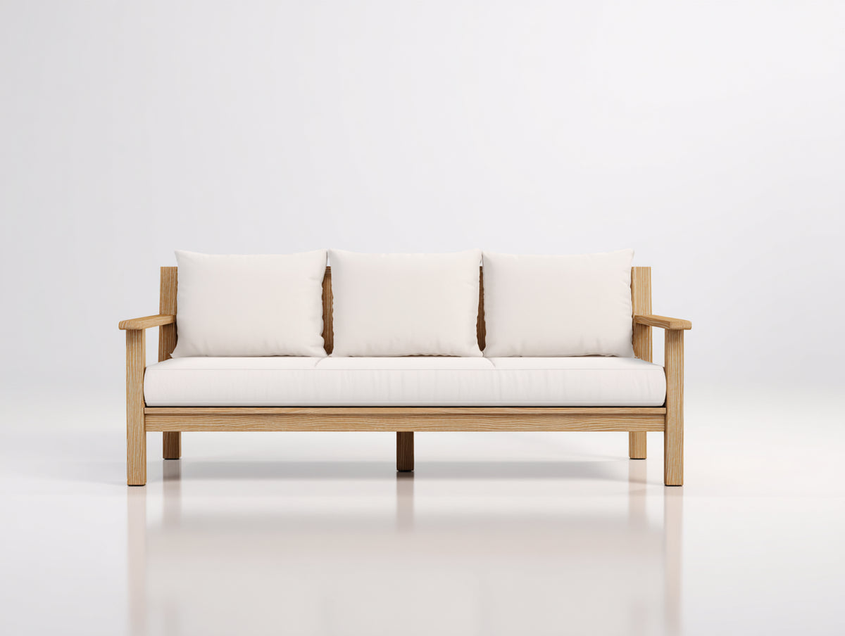 Gartensofa Holz mit Sitzpolster 220 x 85 x 80 cm - Naturholzfarben und Weiß - Modernes Design für Garten Terrasse und Außenbereich